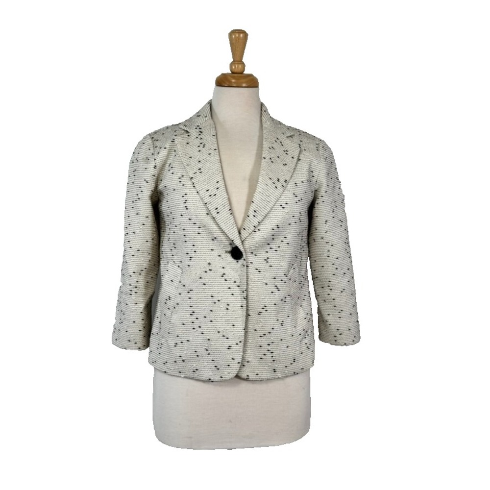 Talbots 3/4 Sleeve Blazer What & Black One Button Closure